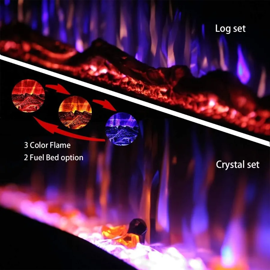 Camino elettrico da incasso da 50 pollici per soggiorno con controllo touch screen Funzionamento remoto Logset di protezione da surriscaldamento
