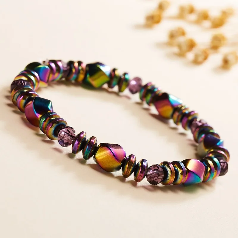 Fashion Black Magnet Hand Woven Bracelet for Women Men Rainbow Color Beaded Charm Bracelet Jewelry Bracelet Bouton Pression