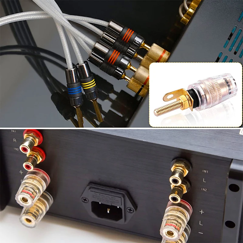 2Pcs Speaker Connectors and Terminals Binding Post HIFI Amplifier Pure Cupper Gold-plated DIY Wire Cable Banana Socket Plug