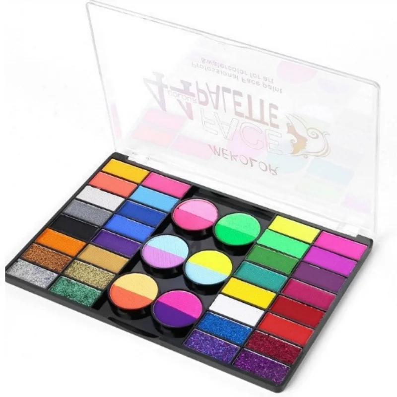 Set di pittura per il corpo umano solubile in acqua da 42 colori, pittura per il viso dei bambini, trucco fai da te per Halloween, Natale