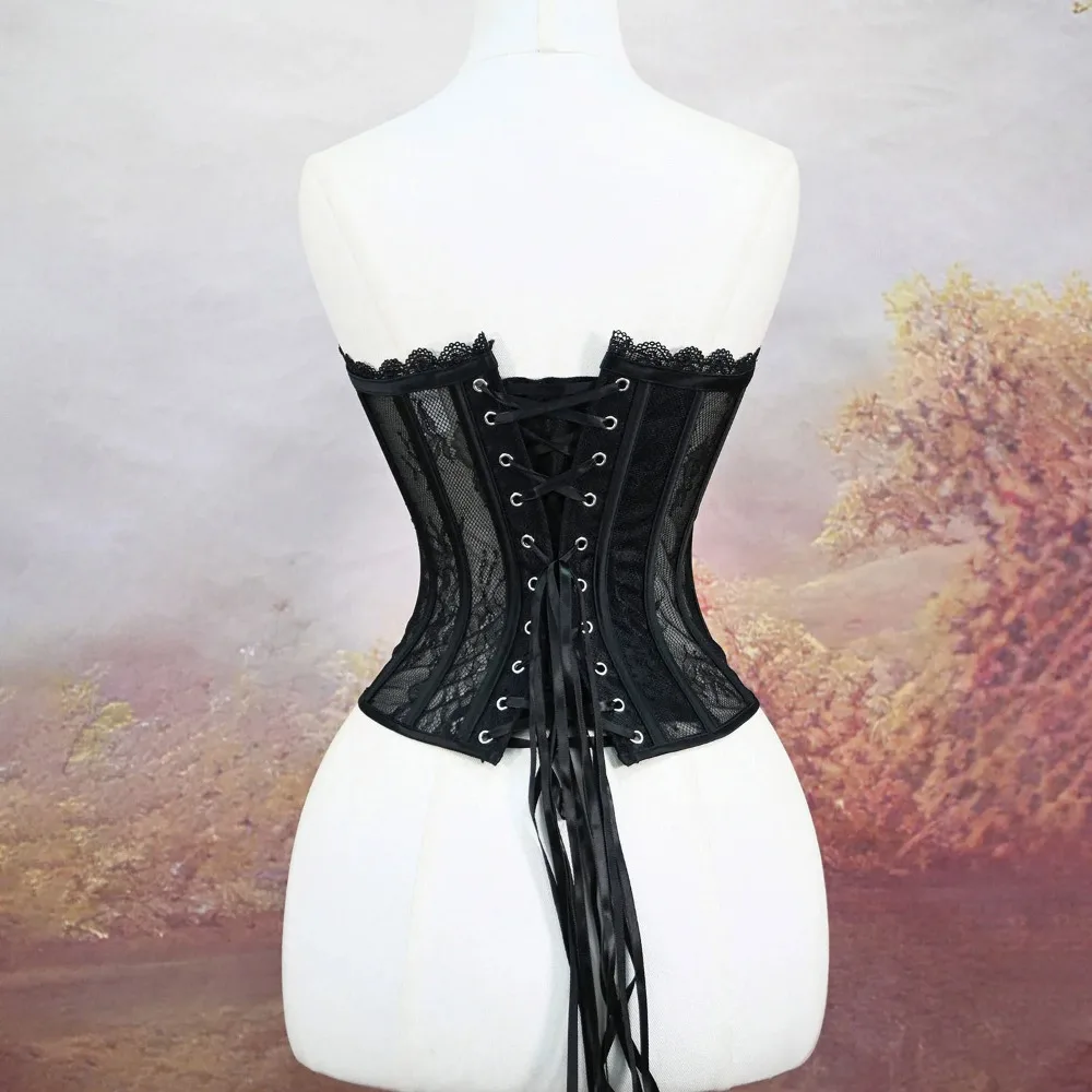 Women Luxury Corset Bustier Tops Overbust Sexy Mesh Strapless Lace Up Boned Bodice Push Up Breast For Wedding Party - Image 3