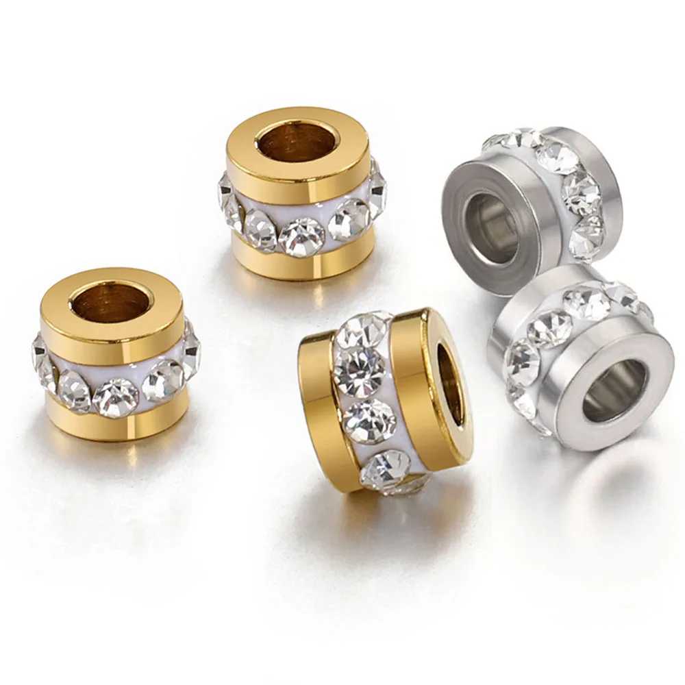 20pcs 10pcs Stainless Steel Rhinestone Beads Gold Color Spacer Loose Beads  Charms for Jewelry Making Bracelet Necklace DIY