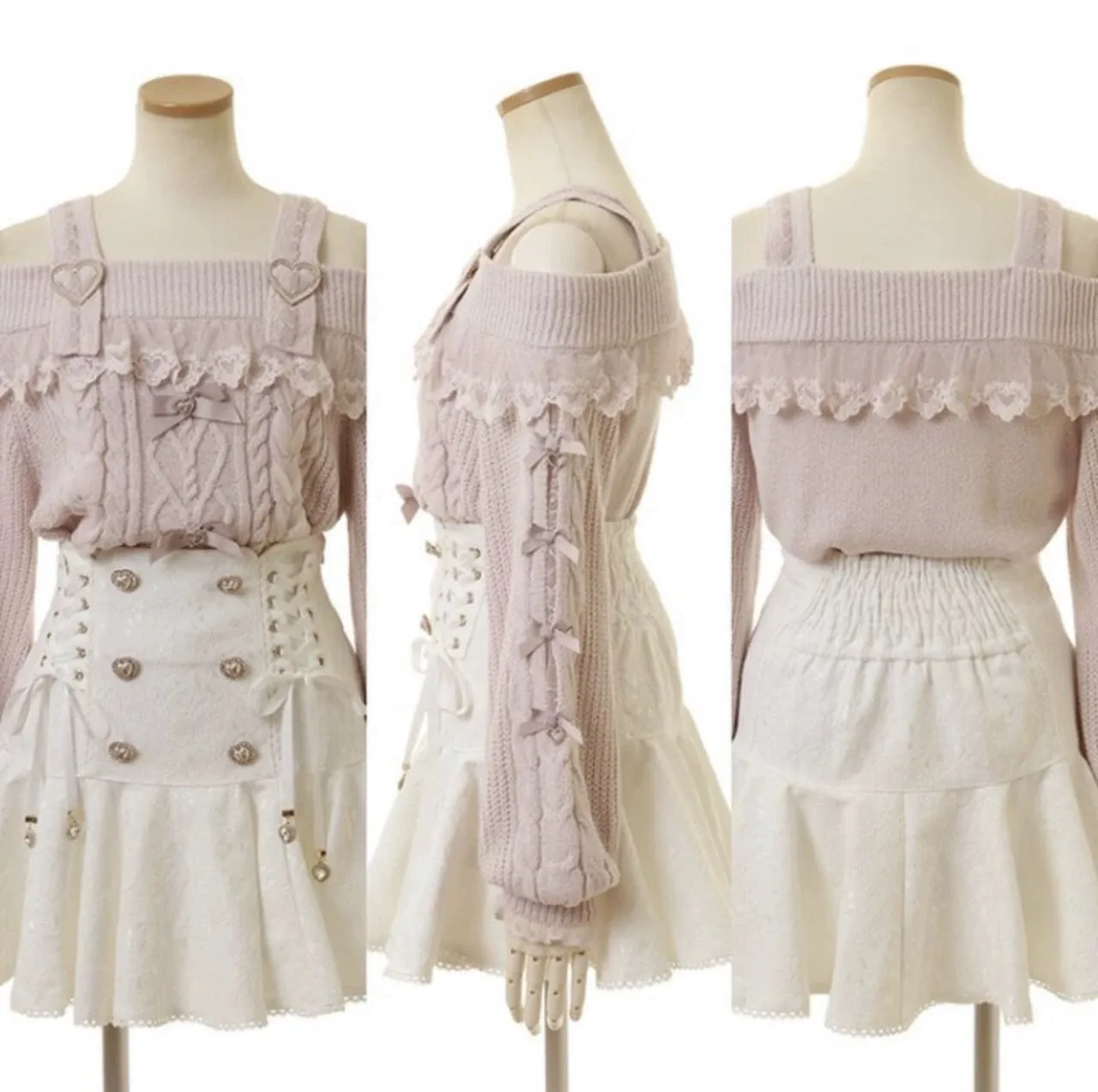Autumn Sweater Suspender Off-shoulder Sweater Double Shoulder Strap Sexy Sweet Bow Sweater Japanese Lolita Style Sweaters