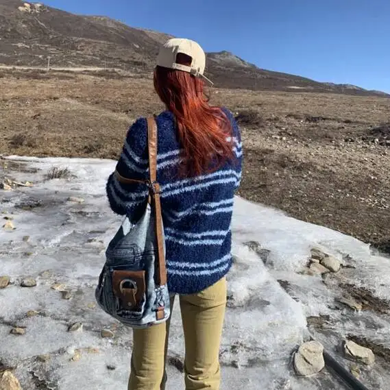 Bloom Punk Denim Y2k Bag Women 2023 High Street Pockets Chic Vintage Backpack Ladies Haruku Casual Messenger Bags Versatile