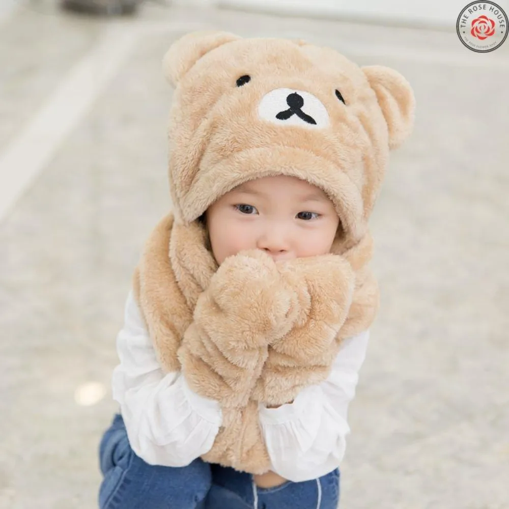 Conjunto de gorro y guantes de Panda de invierno, bufanda de dibujos animados, manoplas, gorros gruesos, sudaderas con capucha, bufanda a prueba de viento