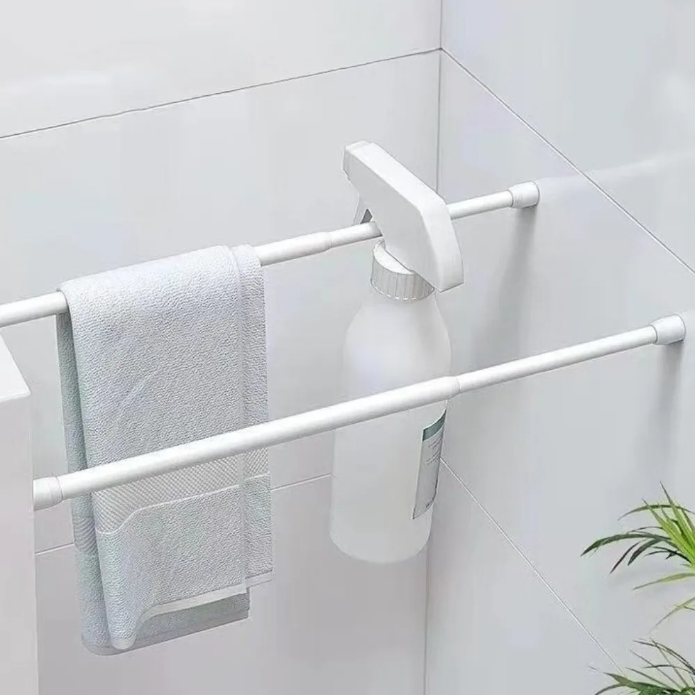 

Adjustable Telescopic Shower Curtain Rod Extendable Spring Tension Pole No Drilling Required for Bathroom Wardrobe Home Storage