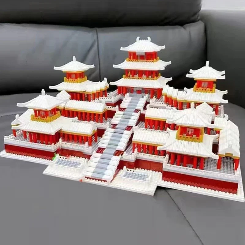 Lezi 8224 World Architecture Winter Snow Epang Palace Ancient Pavilion Model DIY Mini Diamond Blocks Bricks Building Toy No Box