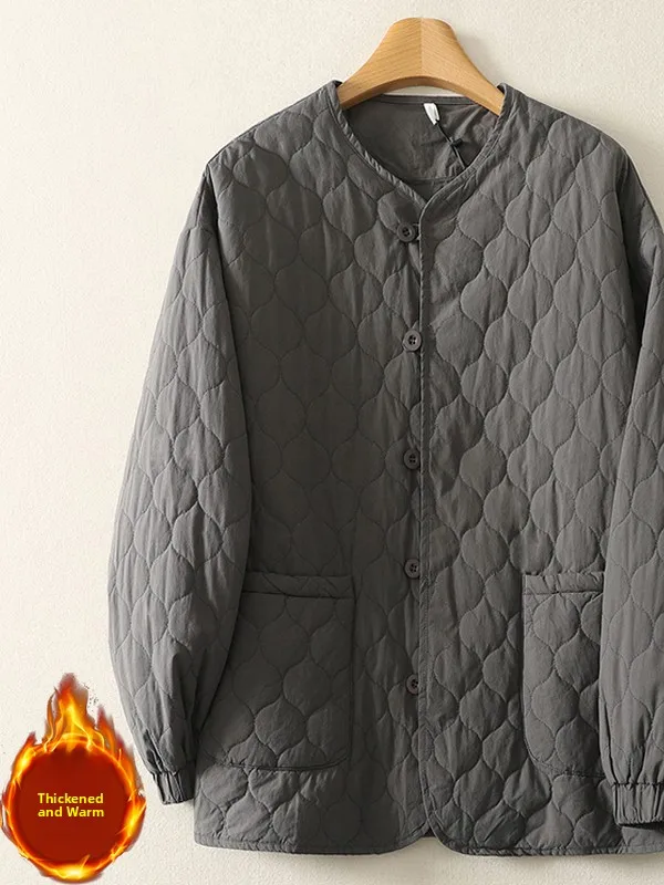 

Retro Gourd Pattern Puffy Cotton Jaet Women's Loose Fit Autumn Winter Sweet Color Cotton Coat Long Sve Button up