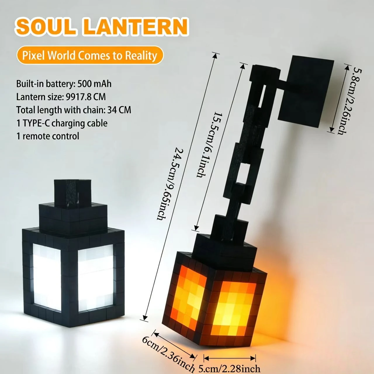 

Pixel Wind Night Light Portable Lantern Desktop Ornament 16-color Lantern DIY Interior Decoration Festival Atmosphere Light