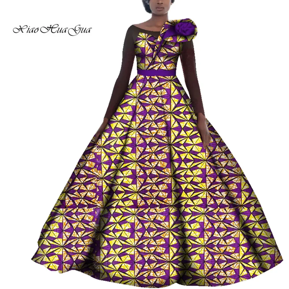 Dashiki African Dresses for Women Wedding Party Evening Dress Cotton Ankara Print Dress Plus Size Boubou Africain Femme WY4141