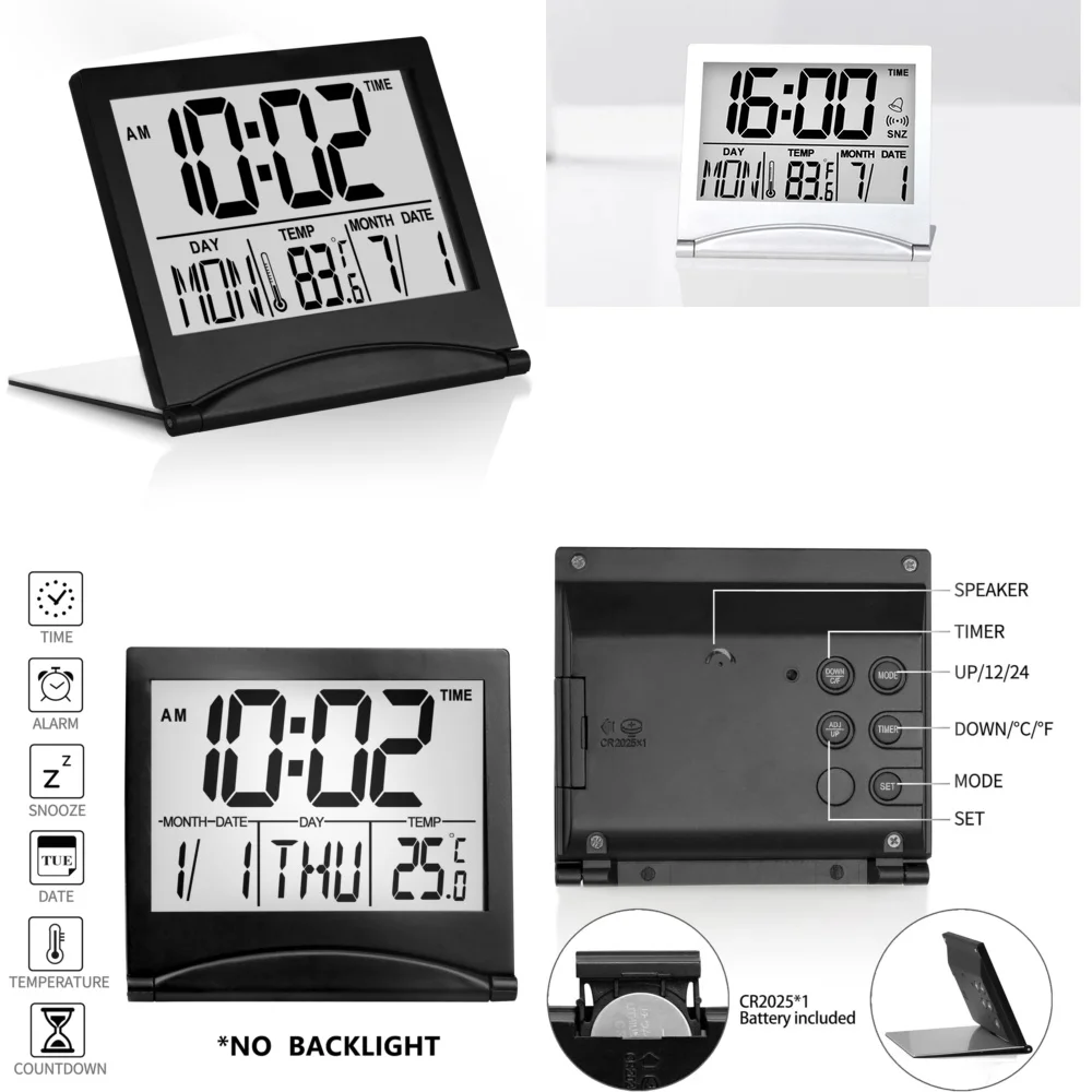 

Alarm clockDigital Travel Alarm Clock Foldable LCD Portable Mini Desktop Clock Black Compact Timepiece for Home Office Trip