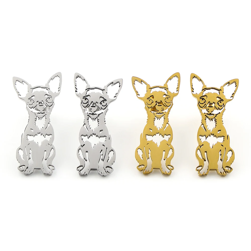 Stainless Steel Chihuahua Dog Stud Earrings for Women Gold Silver Color Cute Pet Animal Dogs Earrings Anti Allergy Jewelry Gift