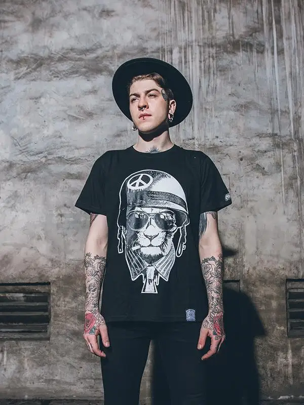 Retro Vintage Rock Band Men's Short Sleeve T-Shirt Anti-War Peace Graffiti Print Cotton Comfortable Sweat Absorbent round Neck