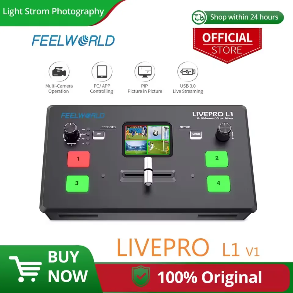 FEELWORLD LIVEPRO L1 V1 Switcher 4-channel Multi-camera Multi Format Video Mixer Switcher 4xHDMI Input Camera Production Youtube