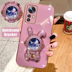 Quicksand Astronaut Plating Phone Holder Case For Xiaomi Mi 12T 11T 12 13 10 11 Lite Mi13 13 Pro 13Lite 5G 8 9 9T Stand Cover