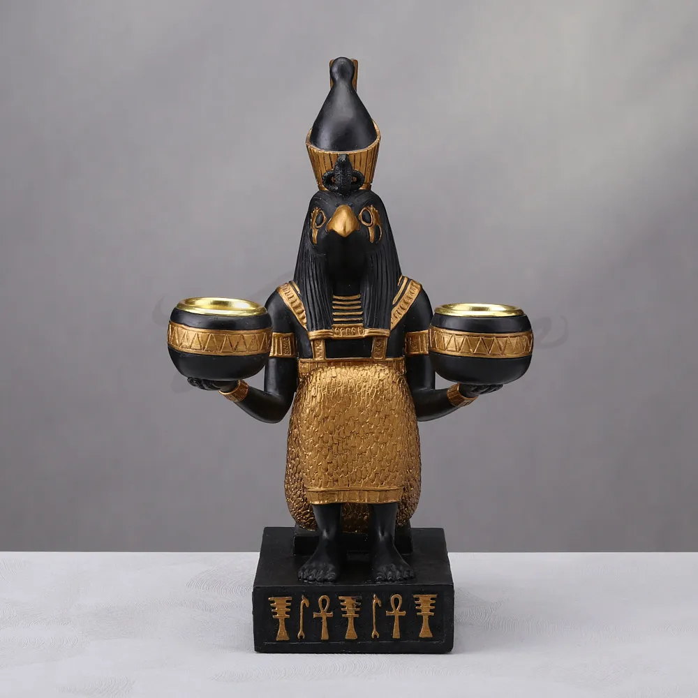 Ancient Egyptian Horus Bird God Resin Statue Double Candle Holder Vintage Egypt Deity Figurine Home Desktop Decorative Ornament