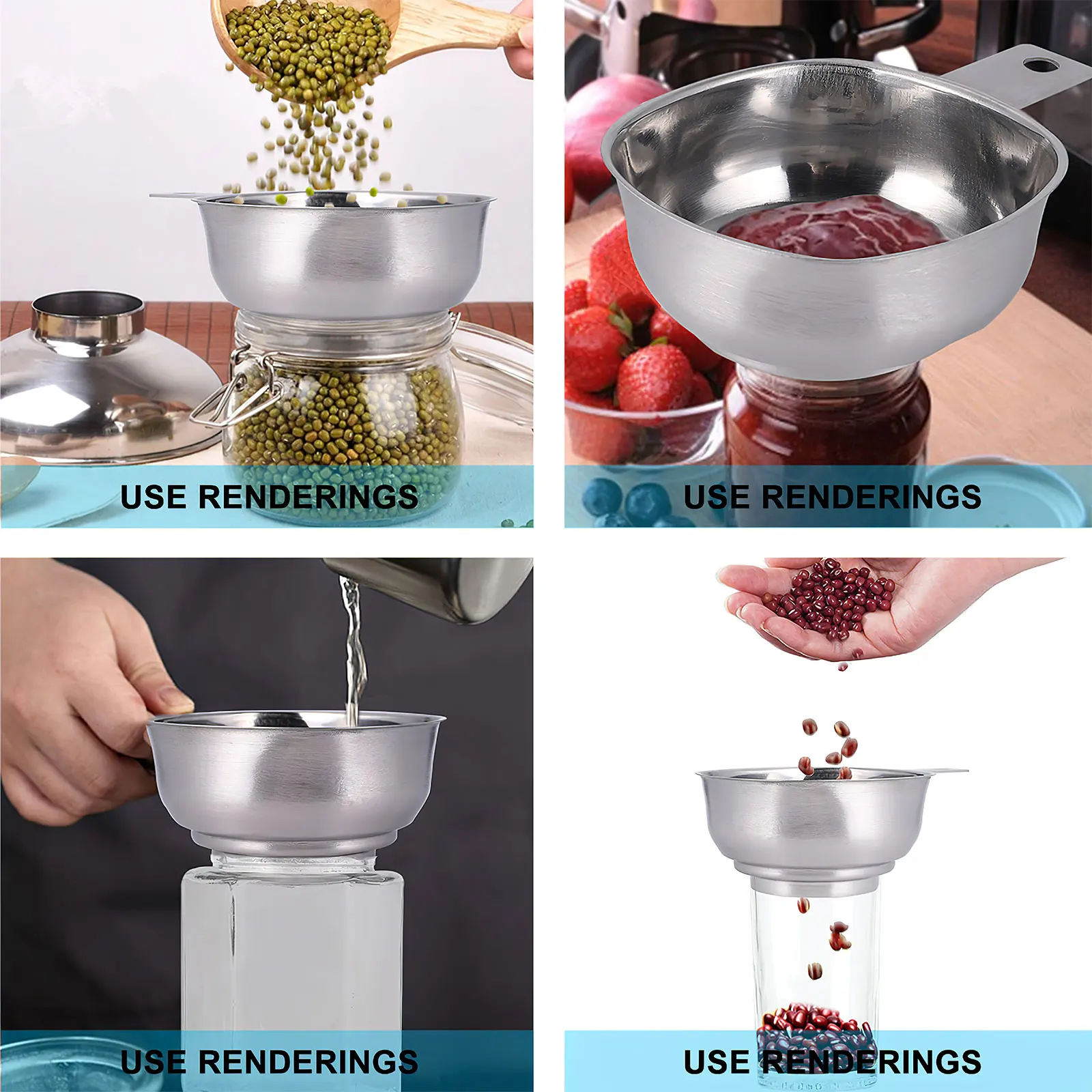 

Wide Mouth Funnel Stainless Steel Kitchen Gadget Large Capacity Sugar Flour Grains Easy Storage Handle Professional Cannel Tool