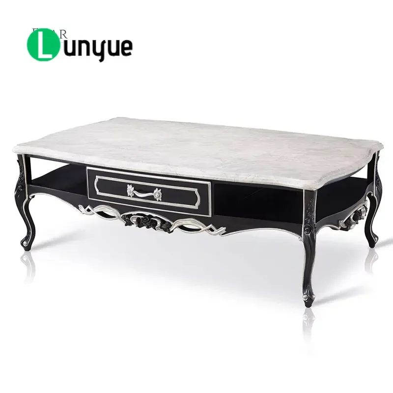 Luxury French New Classic Central Table Antique Wood Carving Retro Coffee Table with Drawers for Living Room Furniture