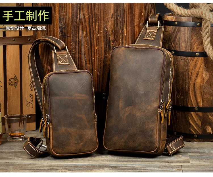 Men Multifunction Genuine Leather Chest Bag Women Outdoor Trendy Crossbody Bag Male Travel Passport Cover Bag Pack Shoulder Bag