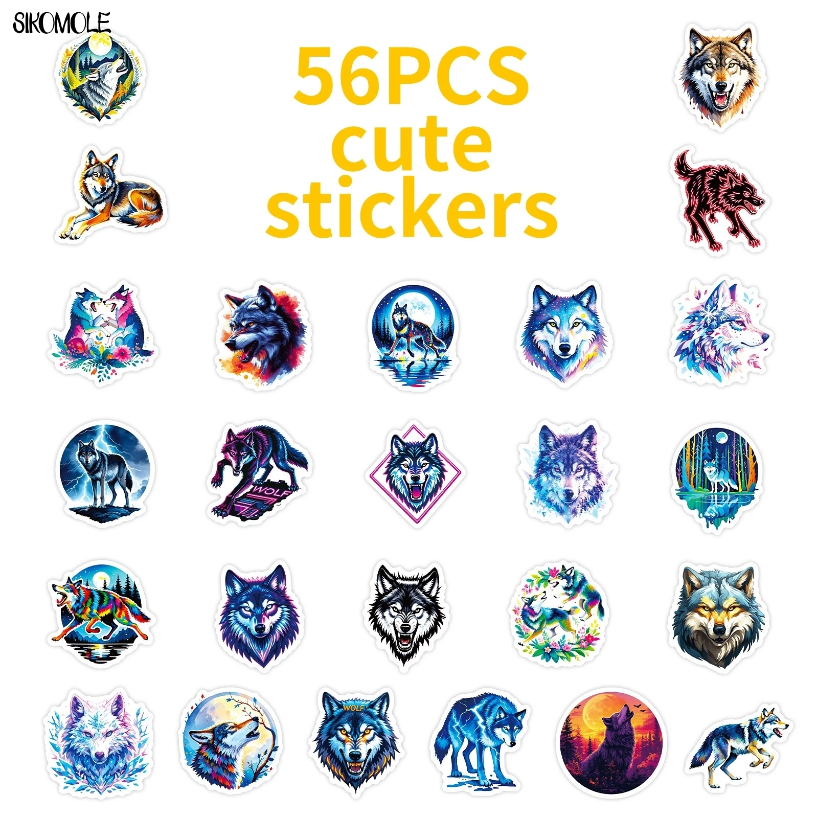 10/56PCS Cartoon Grasland Wolf Graffiti Aufkleber Ästhetische Tiere DIY Sammelalbum Laptop Stationäre Koffer Aufkleber Aufkleber Spielzeug