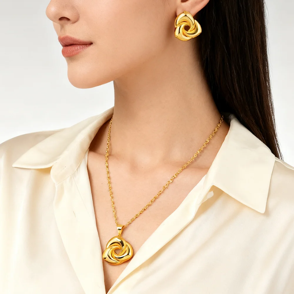 

Stainless steel Necklace and earrings set for women high quality sets 24k plated jewelry gifts for women weddings mother set