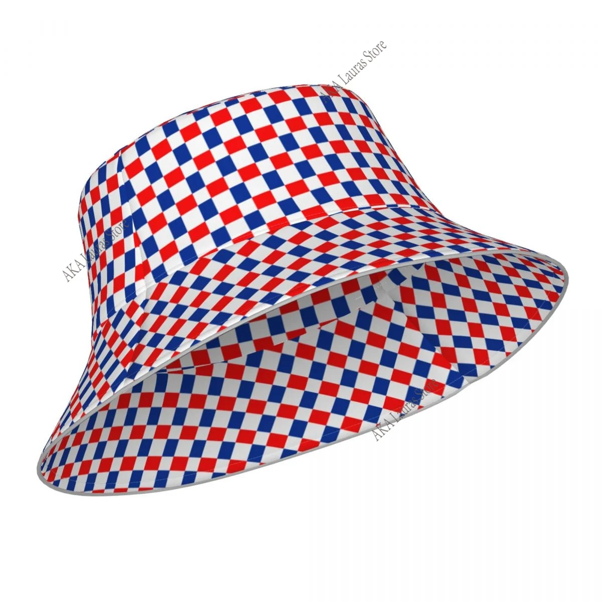 Summer reflective Bucket Hat for Women Men Blue And Red Checked Travel Fisherman Hat Beach Sun Caps
