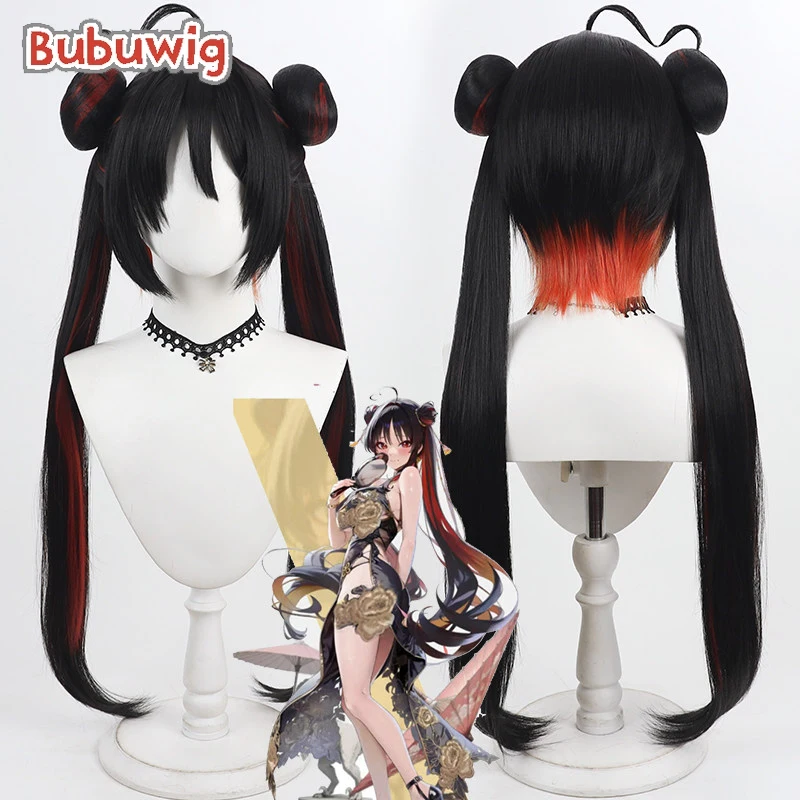 Bubuwig Synthetic Hair Moran Cosplay Wigs Goddess of Victory: Nikke King of Flowers Moran 100cm Black Mixed Wig Heat Resistant