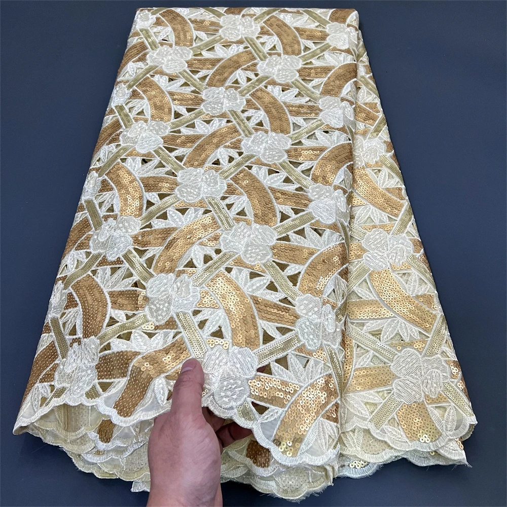 

2025 Fashion High Quality African Nigerian Tulle Lace Fabric Organza Embroidery Guipure Party Gown Dress Brocade 5Yard PS0026