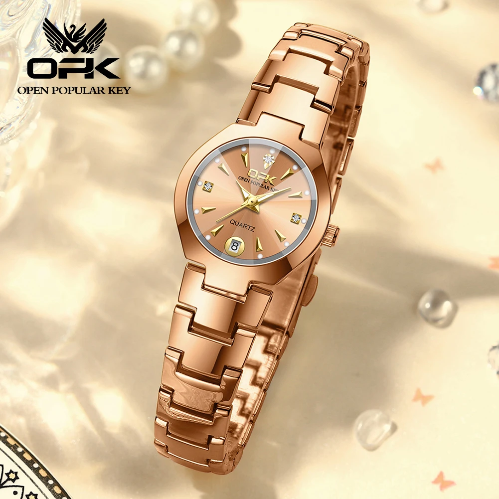 OPK 8105 Unique Minimalist Design Slender Dial Original Quartz Movement Watch For Women Stainless Steel Bracelet HD Luminous Classic Watch