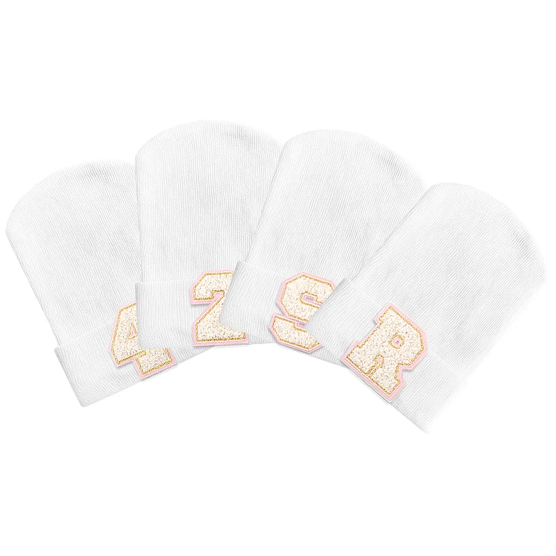 0-3 Month Newborn Baby Girls Pink Fabric Patch Letters Beanie Boys Kids white Hospital hat New born baby photography props stuff