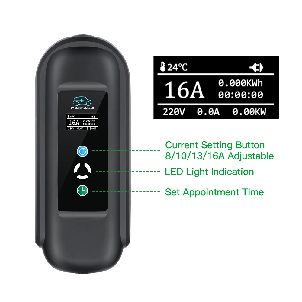 ISIGMA 16A 11KW EV Charger Wallbox Type 2 Charging  Timer 1-10Hour Adjust Current For EU Hybrid Electric Vehicle Cars 5M