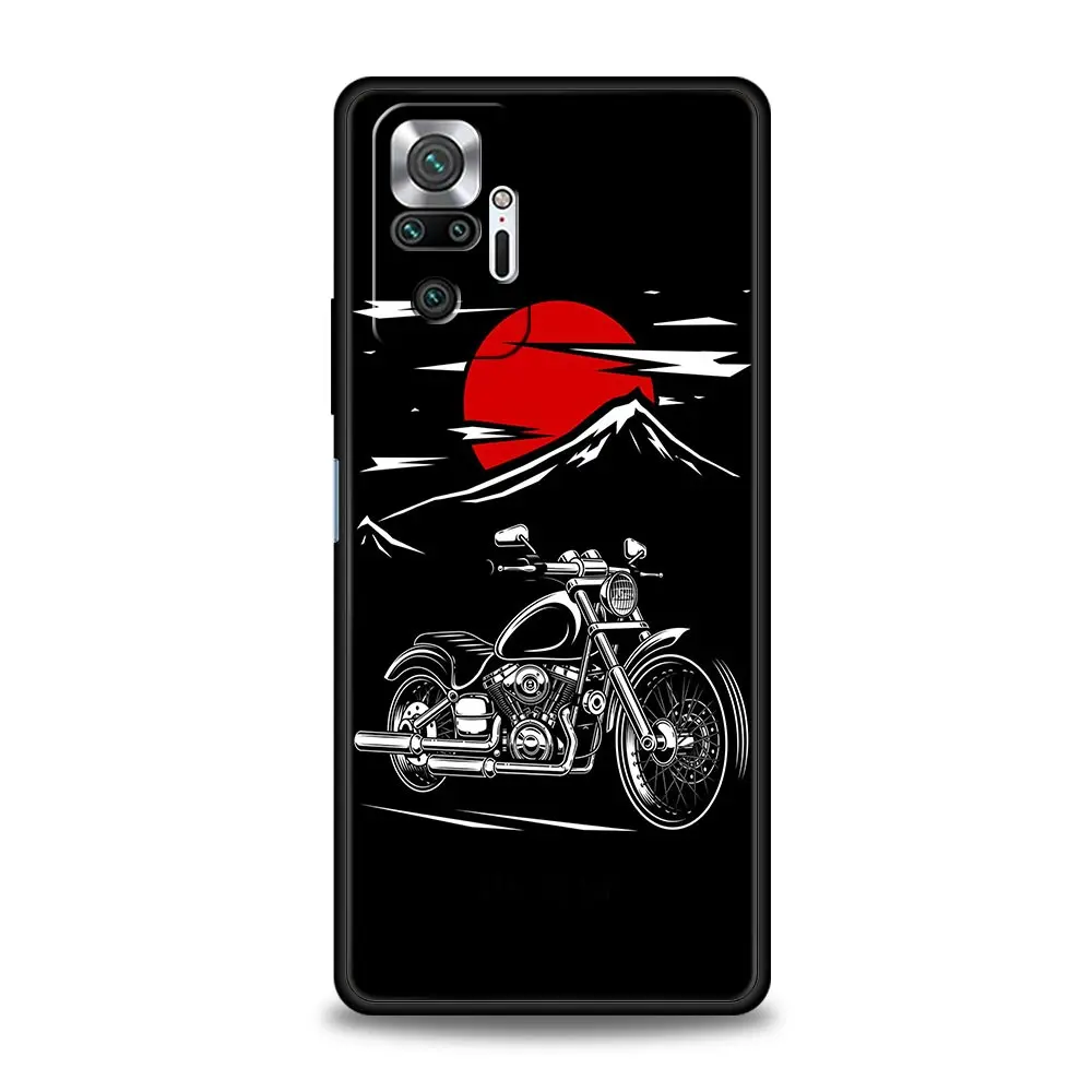 Moto Bike Motorcycle Phone Case For Xiaomi Redmi Note 12 11 10 9 9T 8 7 9s Pro Plus K50 K40 Gaming 10C 9C 9A Cover Black Shell