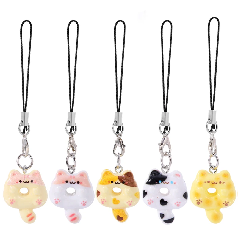 Cartoon Cat Cookie Phone Charm Strap Key Chains Bag Pendant Decoration DIY Phone Short Lanyard Handmade Jewelry Gifts Lanyard