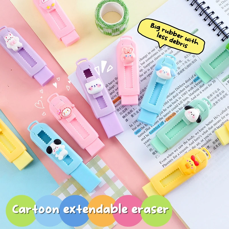 Creative Push-pull Cute Cartoon Eraser Macaron Colored Eraser Telescopic Kawaii Children Pencil Eraser Students Stationery