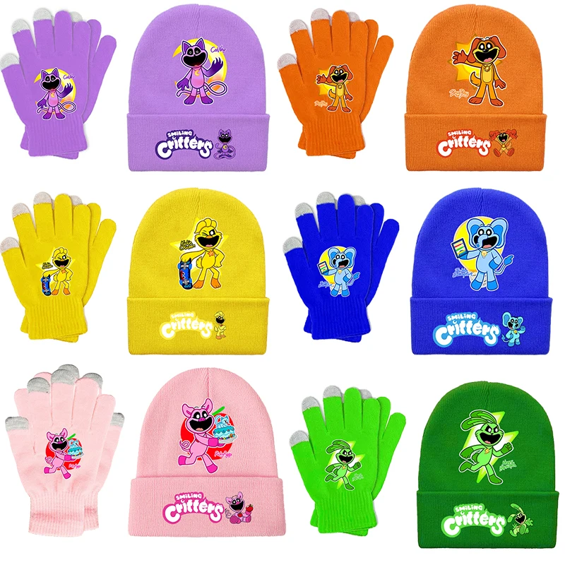 ชุดหมวกถักไหมพรมและถุงมือลายสัตว์น่ารัก สไตล์การ์ตูน สำหรับเด็กชายและเด็กหญิง หมวกไหมพรมแฟชั่นอนิเมะ ถุงมือเด็ก อุปกรณ์กันหนาวสำหรับเด็ก ของขวัญคริสต์มาส