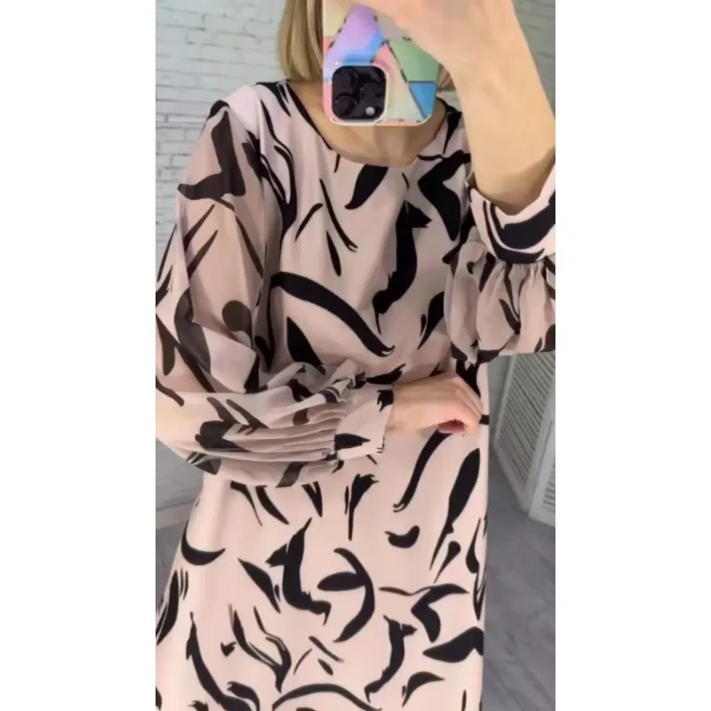 

Summer Fashion Chiffon Printed Dress Women Casual Round Neck Short Sleeved Printed Chiffon Straight Tube Dress Women