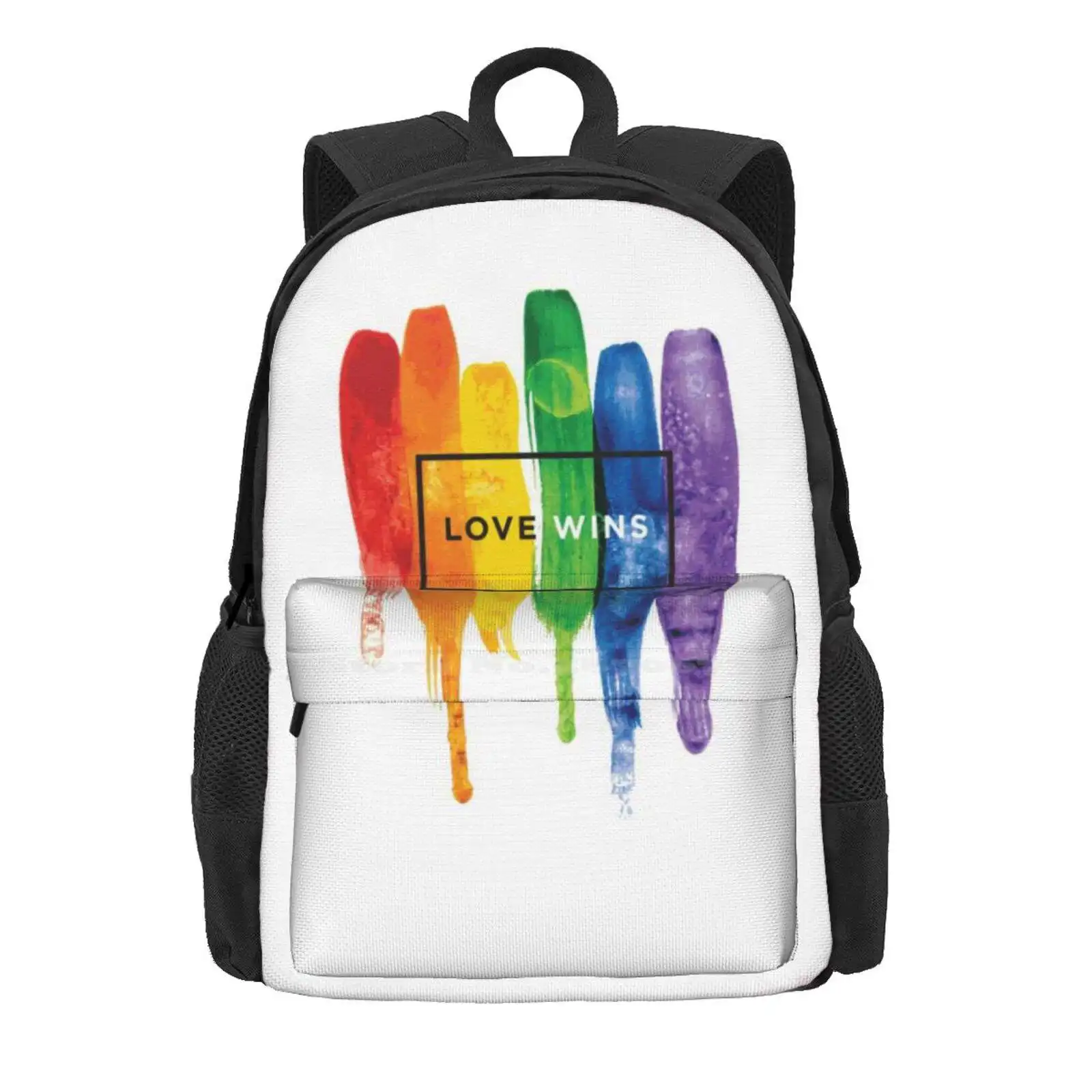 Watercolor Lgbt Love Wins Rainbow Paint Typographic Hot Sale Schoolbag Backpack Fashion Bags Lesbian Parade Bisexual Gaypride