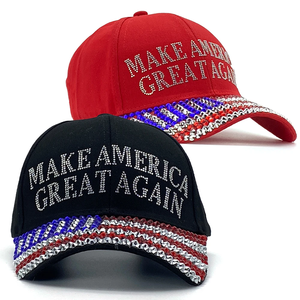 

USA Flag Design Make America Great Again MAGA Distressed Bling Rhinestone Baseball Cap Donald Trump Fans Adjustable Snapback Hat