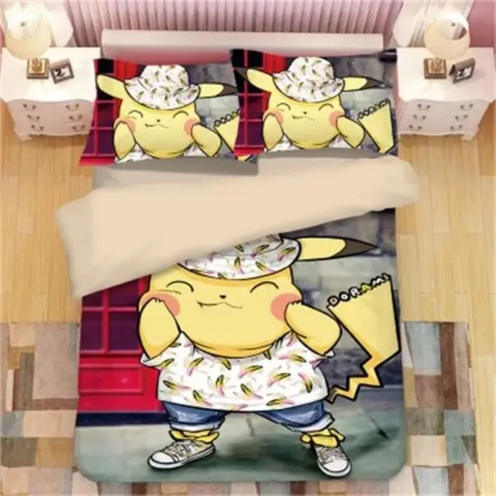 Pokemon Bedding Set for Kids Boys,Pokemon Design Quiltt Cover and Pillowcase,Children's Bedroom Bed Decoration Children's gifts