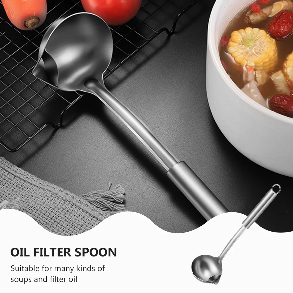 

1Pcs Oil Filter Spoon Silver Thick Material Kitchen Soup Strainer Comfortable Handle Easy to Clean Oil Filter Scoop