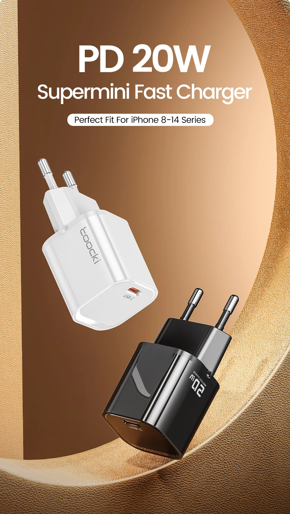 Toocki PD 20W Type C GaN Charger Fast Charging For iPhone 17 16 Pro Max Samsung Xiaomi Mini KR Plug USB-C Charger With 60W Cable