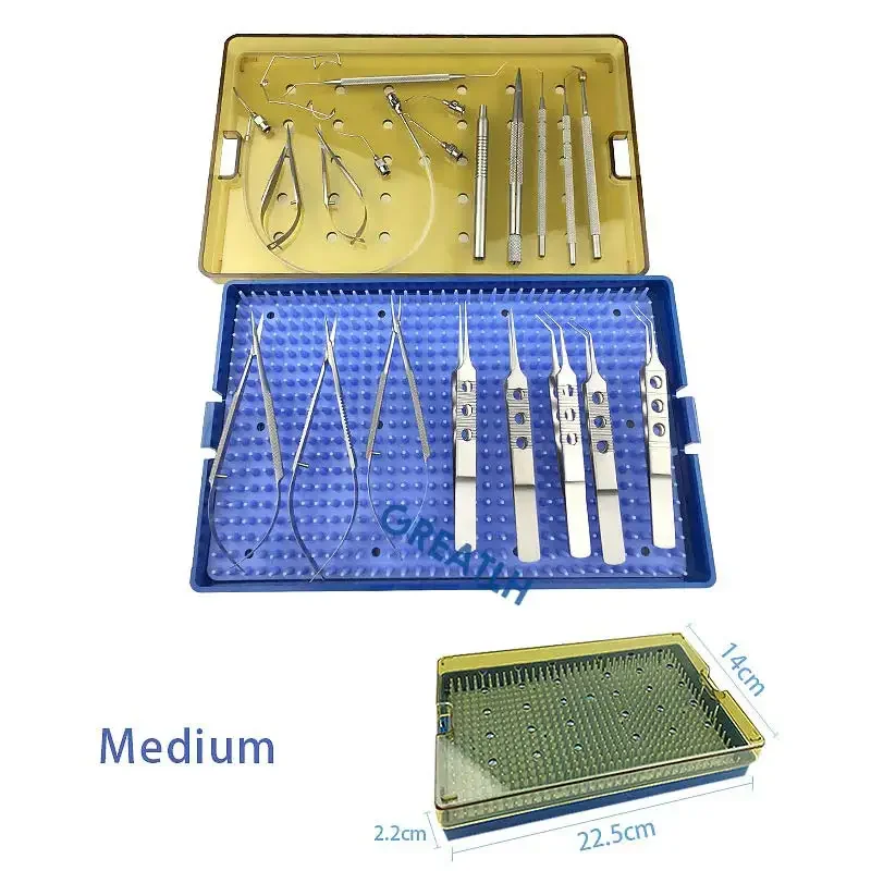 21pcs/Set Ophthalmic Cataract Eye Eye Micro Surgery with Sterilization Tray Box Case Corneal Scissors Irrigation Cannula