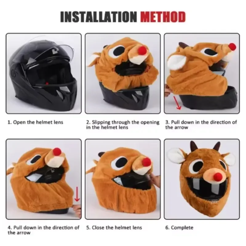 Simpatica copertura per casco da motociclista Cappello in peluche per cartoni animati Copertura per casco invernale antivento calda adatta per casco completo LS2/GSB/MT