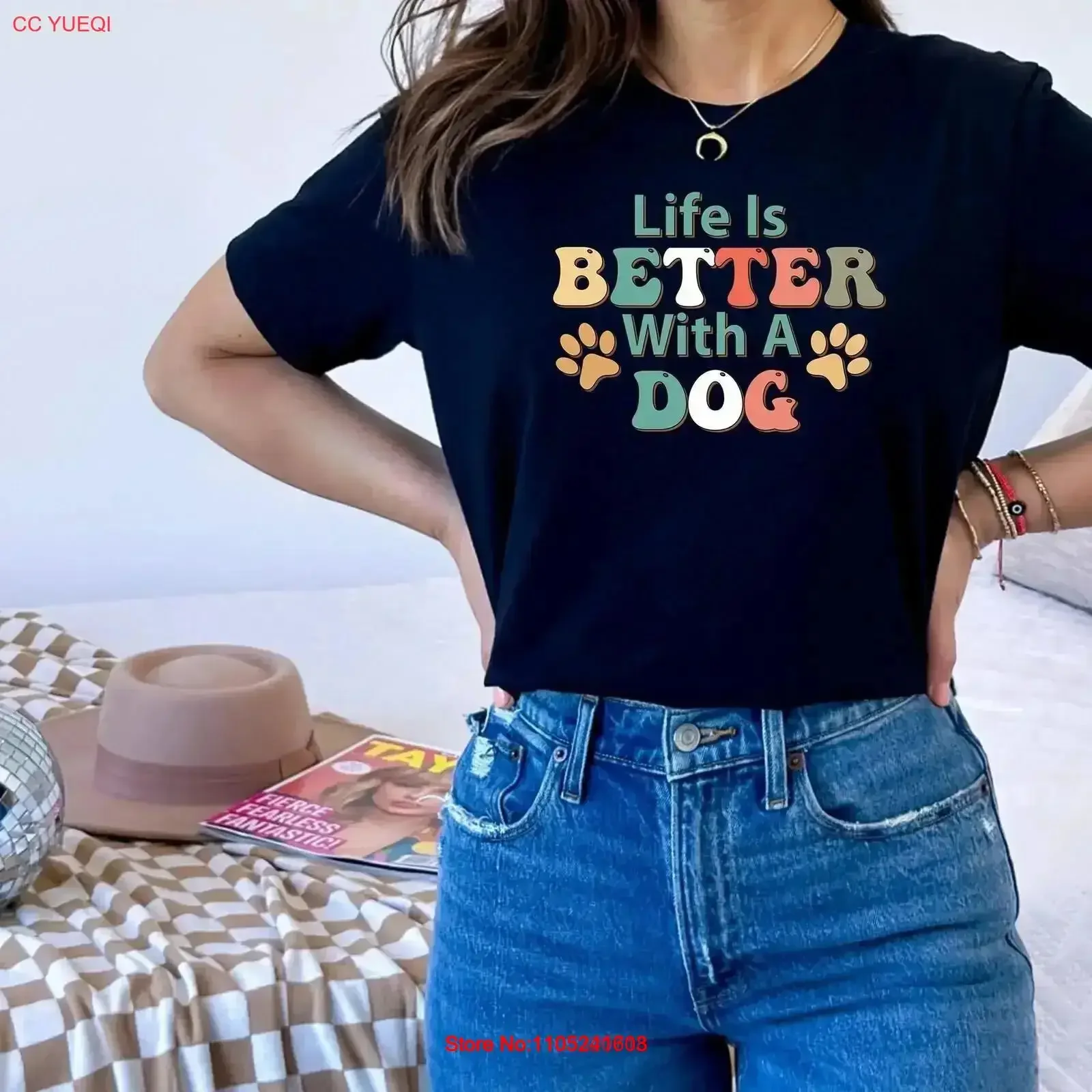 Life is better with a dog T Shirt lover parent fun owner clothing gift for lovers vintage Washed Top Everyday Wear homme