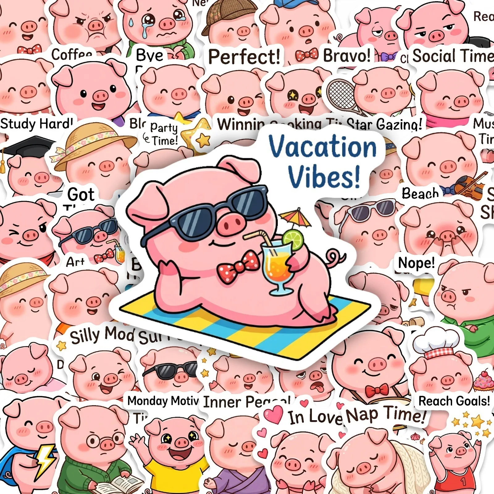 10/30/50PCS Cartoon Kawaii Pink Pig Funny Stickers Book DIY Skateboard Toys Guitar Luggage Suitcase Decoration Graffiti Sticker