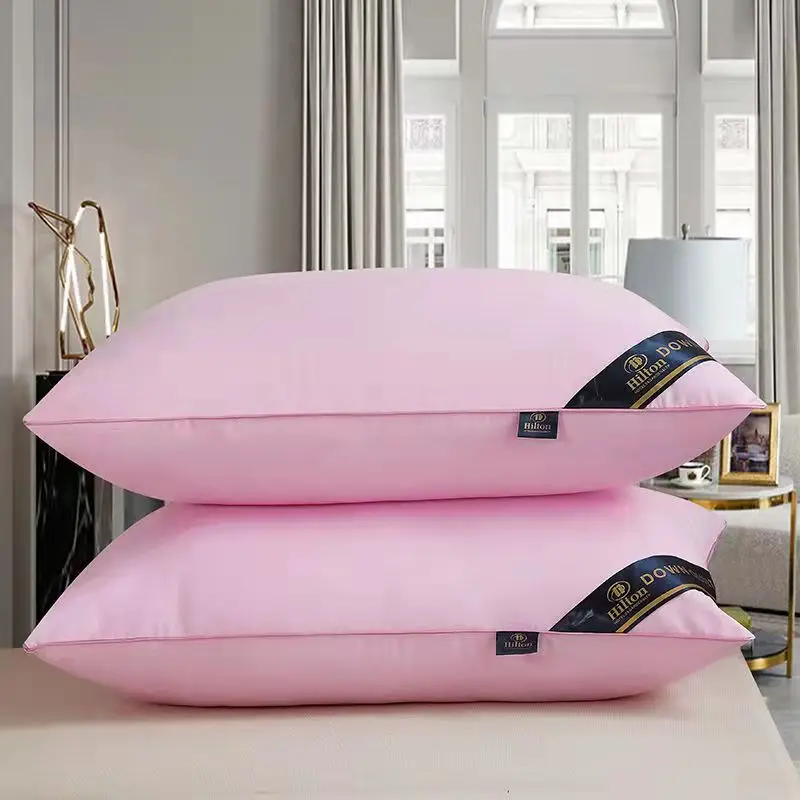 Hoiime Cotton Pillow Sleeping for Bedroom Five Star Hotel Pink White Pillows Adult Neck Pillow Cervical Pillow 48X74CM Pillow Inner 1PC - Blanc 48X74C