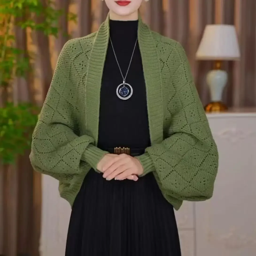 

Warm Knitted Hollow id oulder awl for Women Outerwear Autumn Winter Faionable Open Cardigan Versatile Sli Design