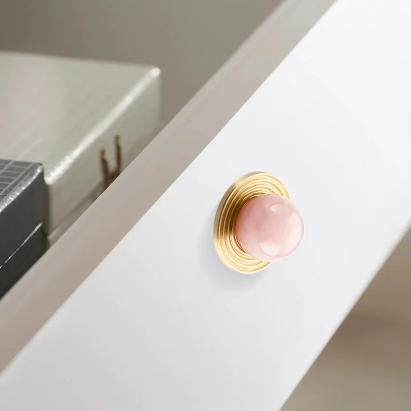 Brass Knobs Natural Stone Crystal Kitchen Cabinet Storage Furniture Pulls Wardrobe Closet Dresser Drawer Knobs Colorful Handles
