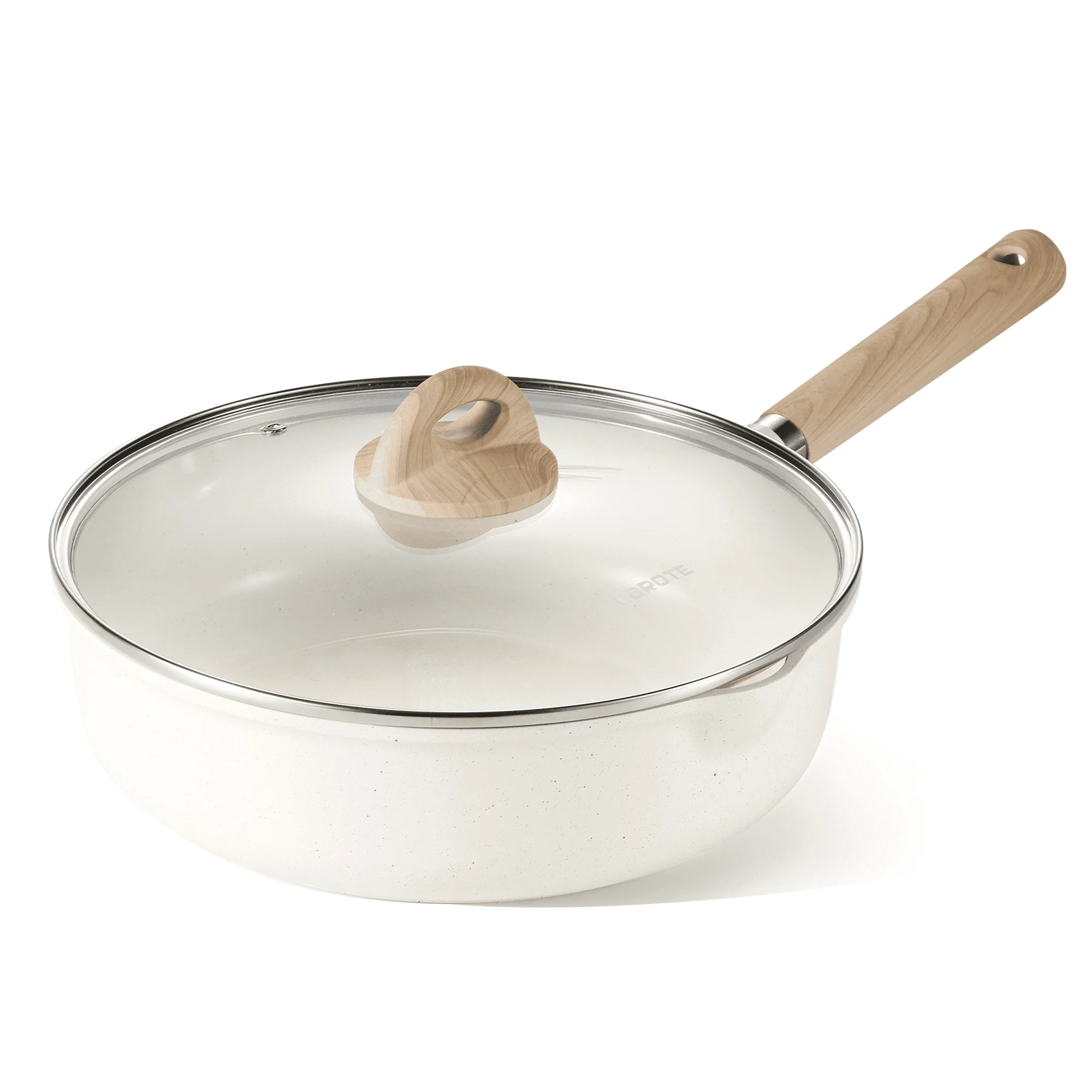 

11' Nonstick Saute Pan With Lid Cover Non-Stick Deep Frypan With Induction, Bon Appetit, White Granite, 5QT