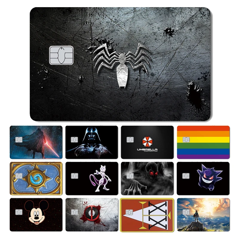 Cartoon Anime Spide Rainbow Skull Front Large Small No Chip Debt Card Credit Card Sticker Case Film Skin